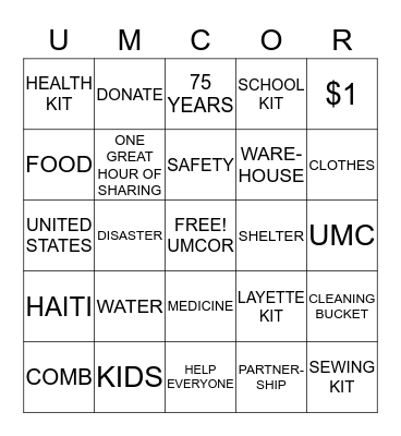 UMCOR BINGO Card