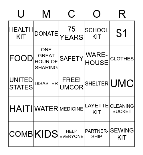 UMCOR BINGO Card