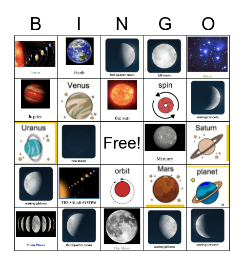 Solar System Bingo Card