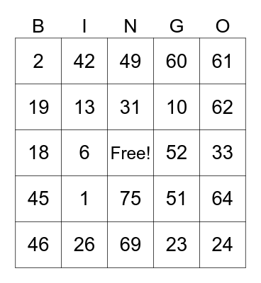 chandler Bingo Card