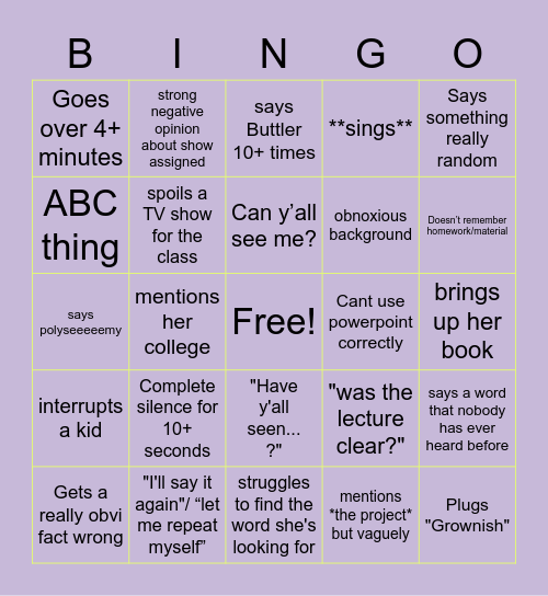 Beretta Bingo Card