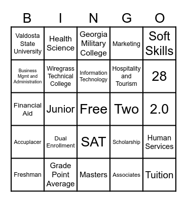 College and Career Bingo Card