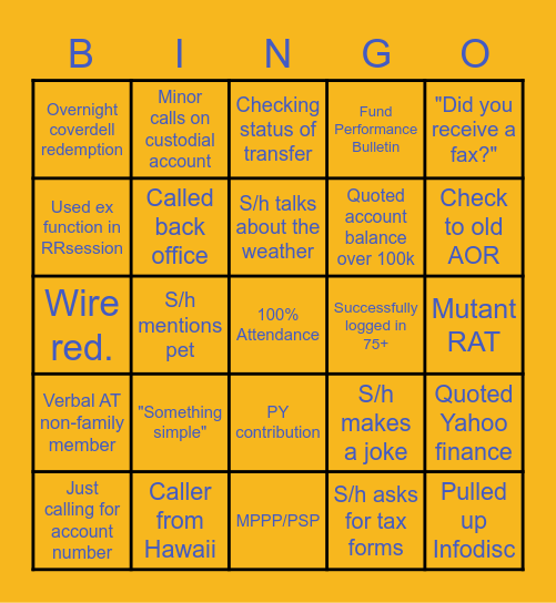 NLA BINGO Card