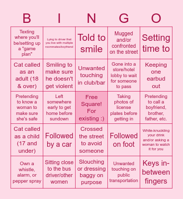 Sexual Harassment Bingo Card