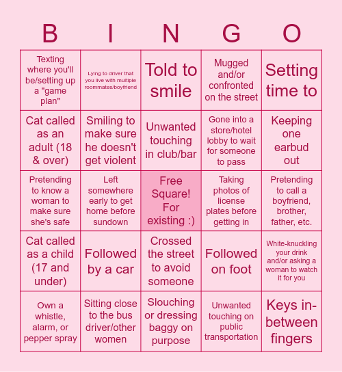 Sexual Harassment Bingo Card