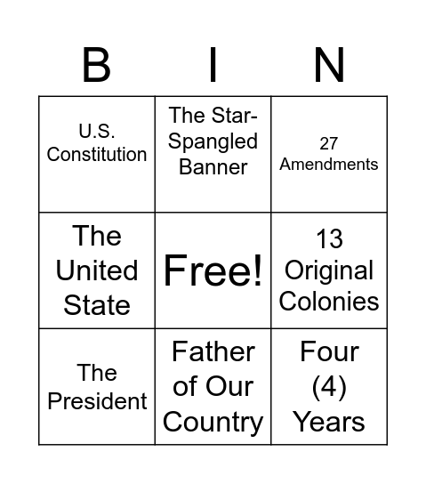 Civics Bingo 2 Bingo Card