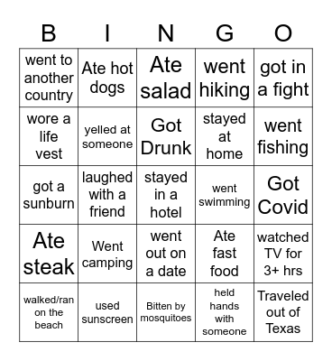 Spring Break Bingo Card