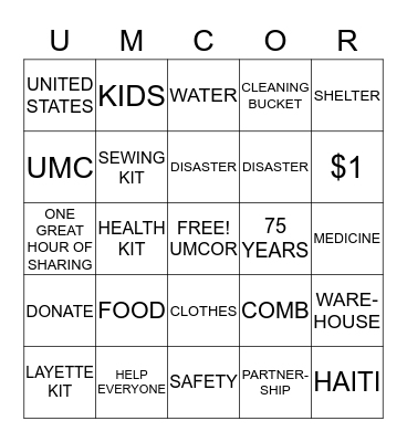 UMCOR BINGO Card