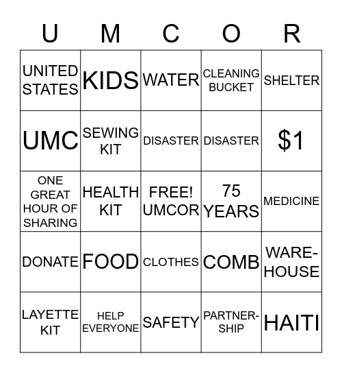 UMCOR BINGO Card