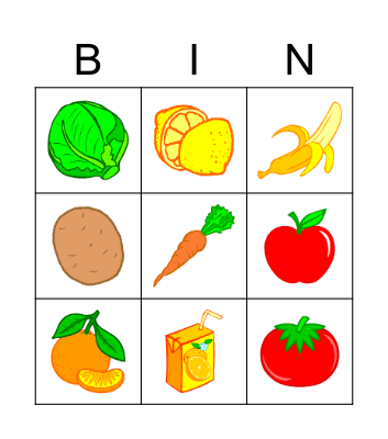 Food Bingo Card