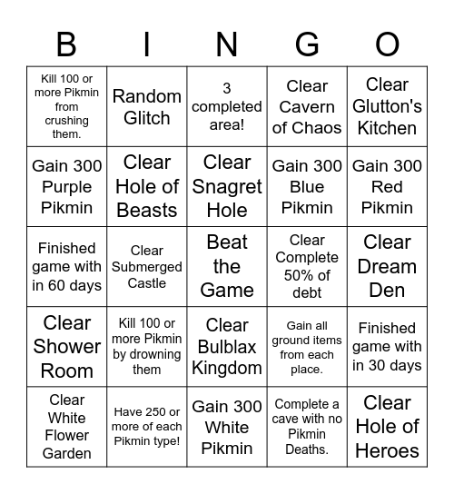 Pikmin Bingo Card
