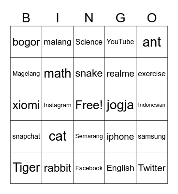 Nadya shofwah Bingo Card