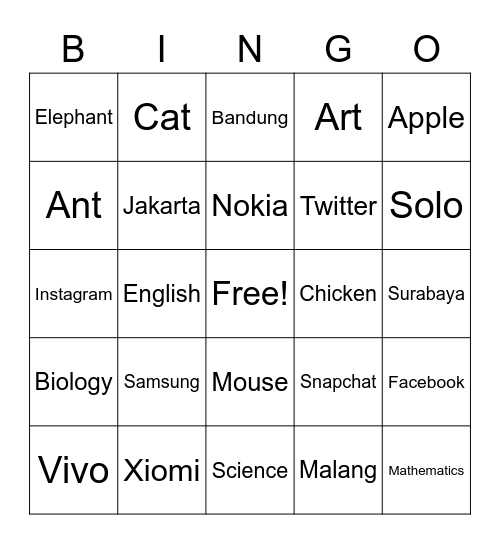 Intan naila apsari Bingo Card