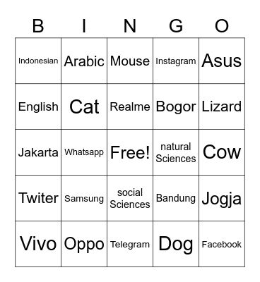 Nazwa karlima lita Bingo Card