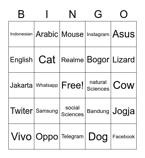 Nazwa karlima lita Bingo Card