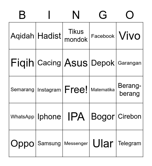 GANIS CITA GAMI Bingo Card