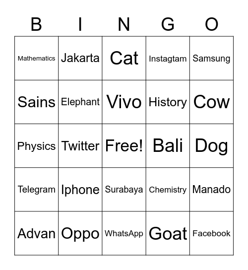 Salsabila Fauzya 7H Bingo Card