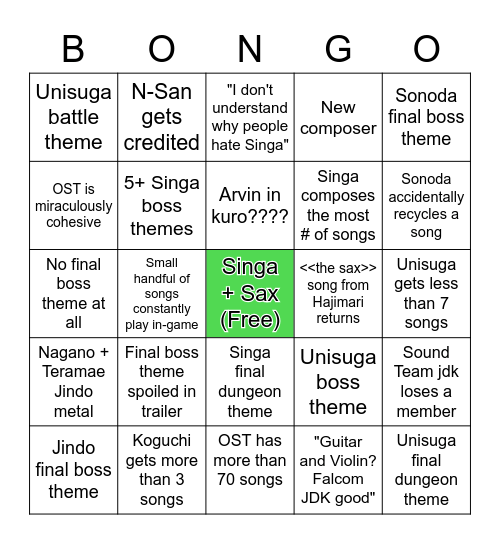 Kuro no Kiseki OST BONGO Bingo Card