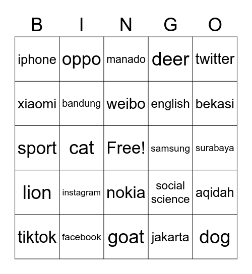 Rahmah Izzatunnisa Bingo Card