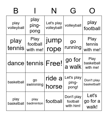 Let's play sports! Bingo Card