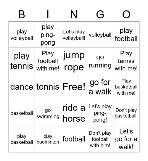 Let's play sports! Bingo Card