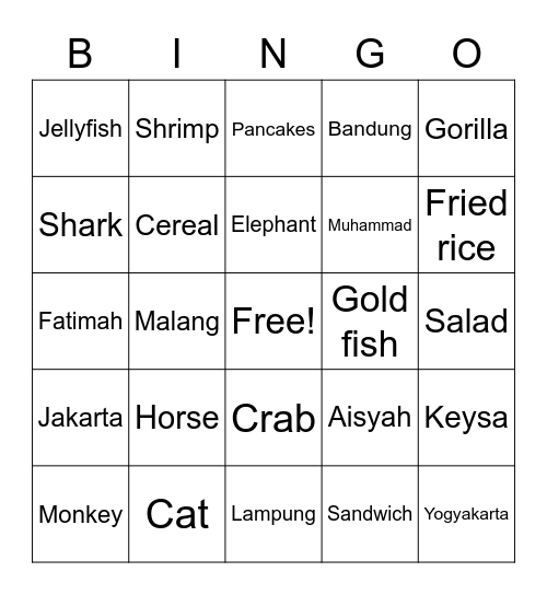 Athaya Kent Syivarany Bingo Card