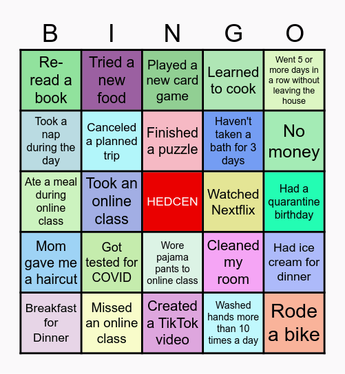HEDCen Get-Together - BINGO++ Quarantine Edition Bingo Card