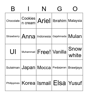 Nadia Aulia Bingo Card