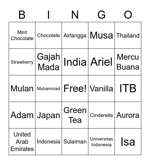Qonita Aliya Bingo Card