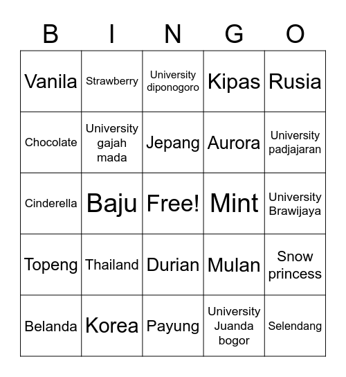 Anisa sabardina Bingo Card