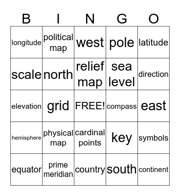 Map Skills BINGO Card