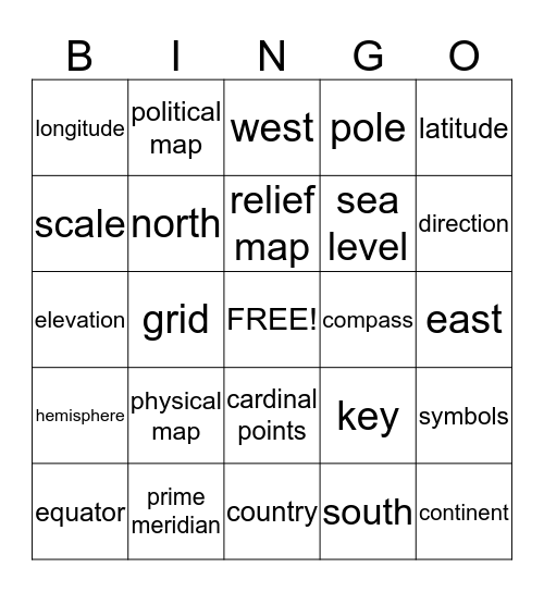 Map Skills BINGO Card