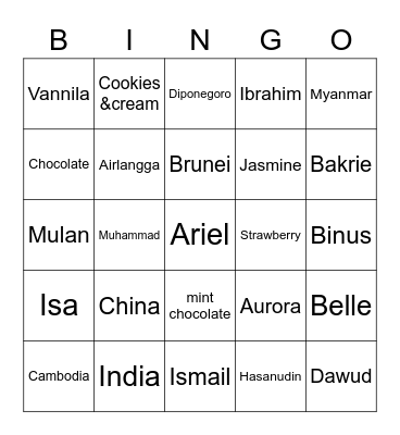 Tania Bingo Card