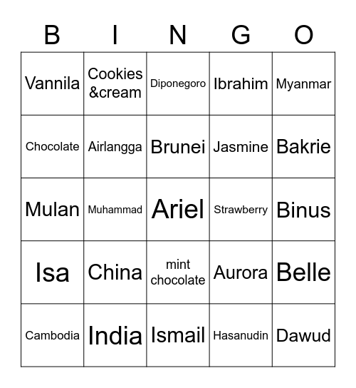 Tania Bingo Card