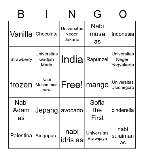 Tiara nurmakaya Bingo Card