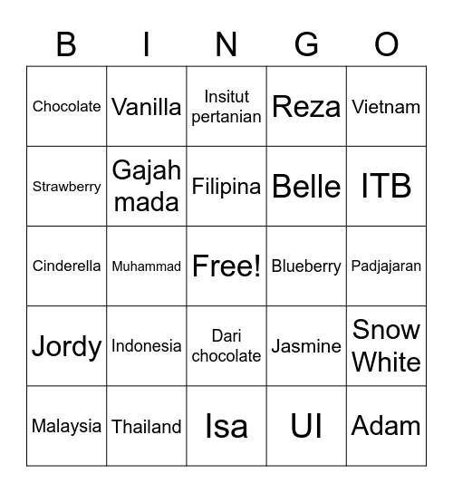 Athaya Kent Syivarany Bingo Card