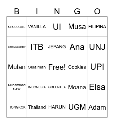 TARA NADHIRA NUR ASYIDA Bingo Card