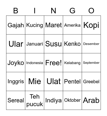 Aidah Bingo Card