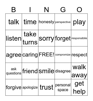 Dr. J's Social Skills Bingo Card