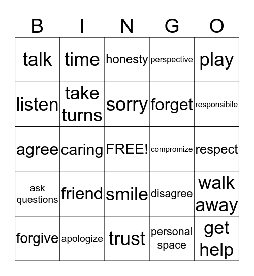 Dr. J's Social Skills Bingo Card