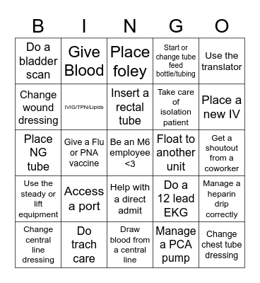 Nursing Bingo Card