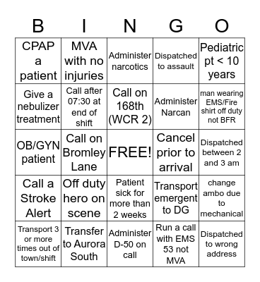 EMS Bingo Card