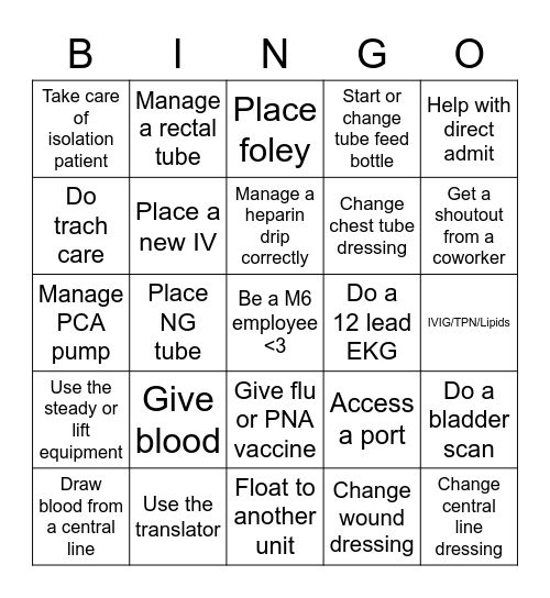 Nursing Bingo Card