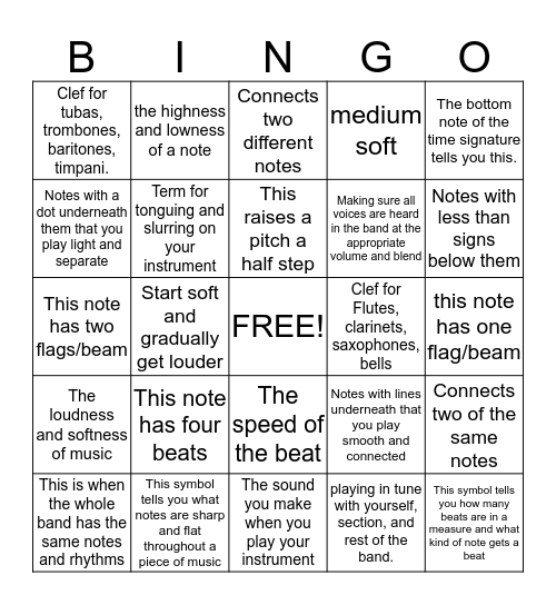 Bandgo Bingo Card