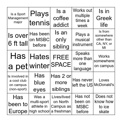 MSBC Bingo! Bingo Card