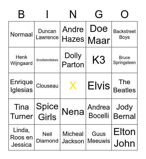 Familie Van Dammen Muziek Bingo Card