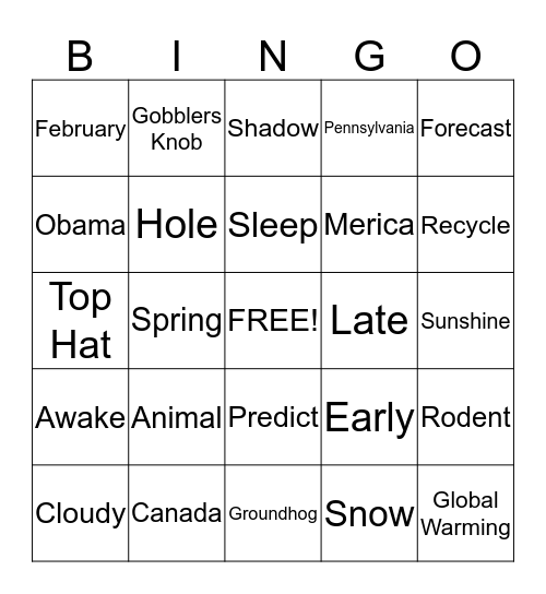 Groundhog Day Bingo Card