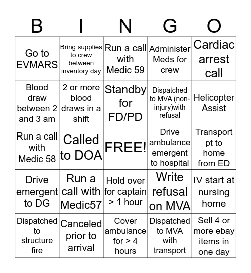 EMS 53 Bingo Card