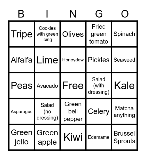 The Dog Council Green Food Bingo Card