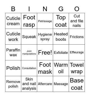 Pedicure Bingo Card